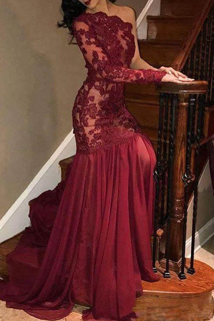 Elegant Solid Color Lace Patchwork Oblique Collar Long Dresses