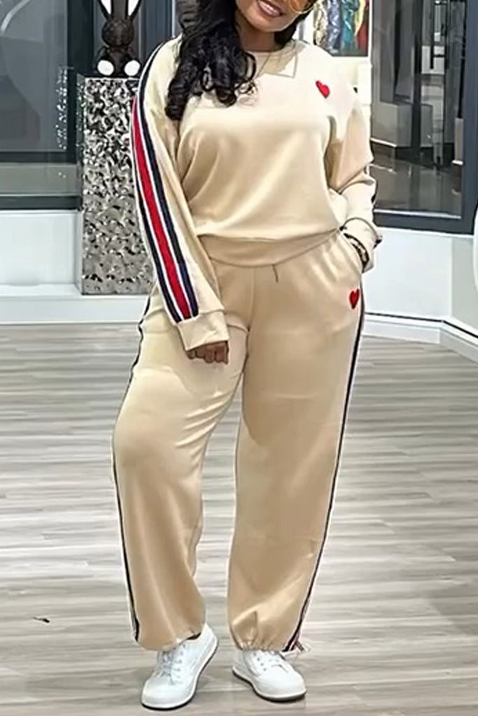 Casual Stripe Patchwork O Neck Long Sleeve Two Pieces