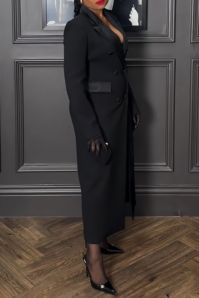 Casual Elegant Solid Color Buttons Patchwork Turndown Collar Suit Dresses
