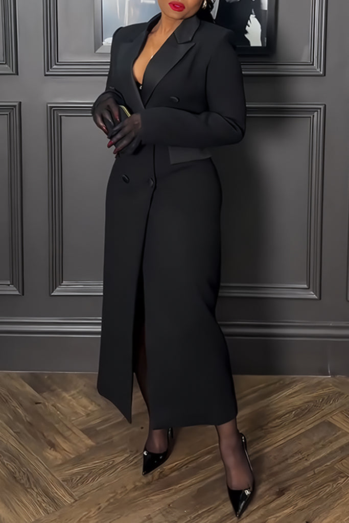 Casual Elegant Solid Color Buttons Patchwork Turndown Collar Suit Dresses