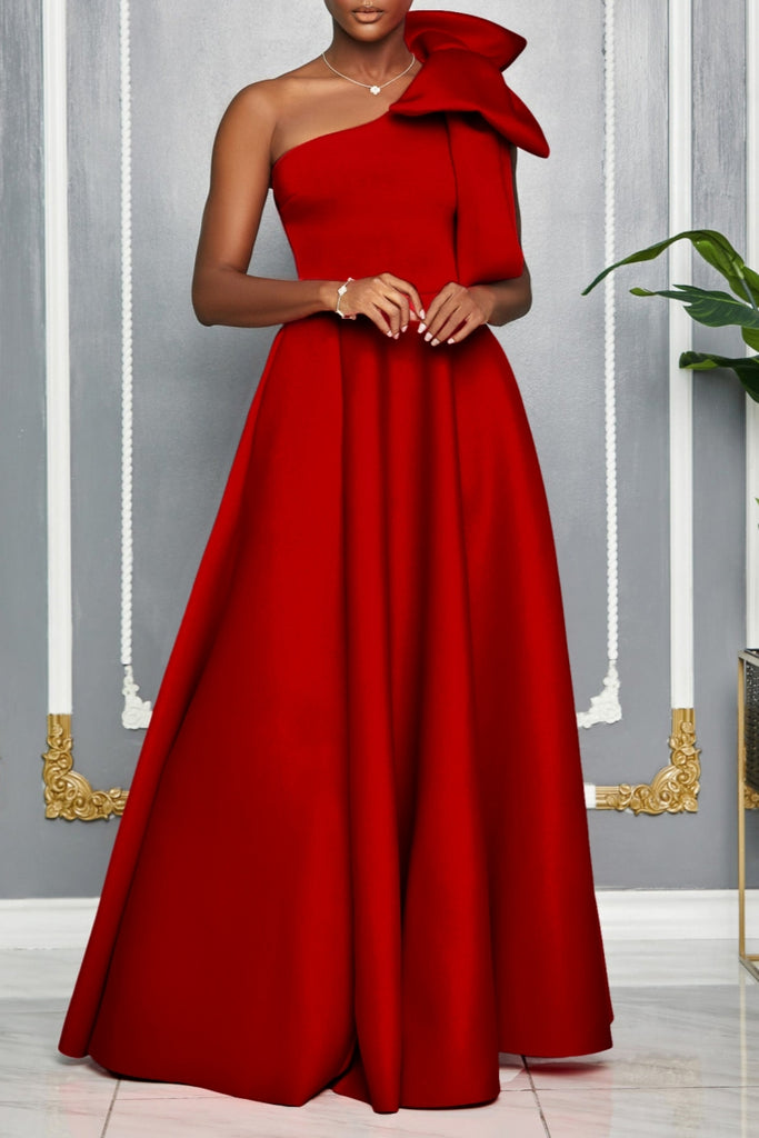 Sexy Party Formal Solid Color Slit Oblique Collar Long Dresses