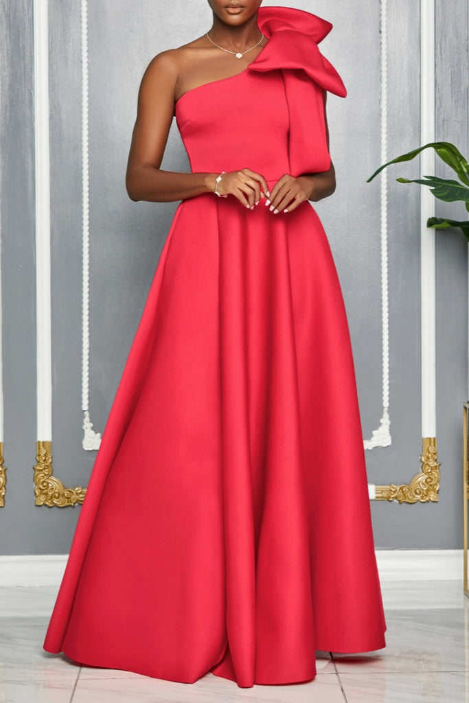 Sexy Party Formal Solid Color Slit Oblique Collar Long Dresses