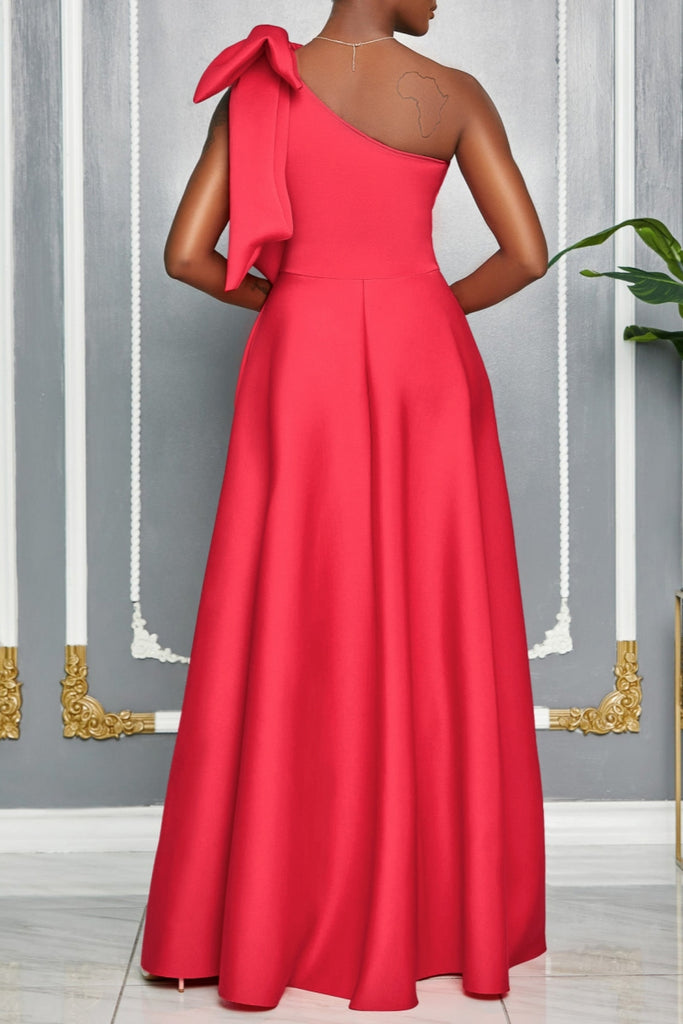 Sexy Party Formal Solid Color Slit Oblique Collar Long Dresses