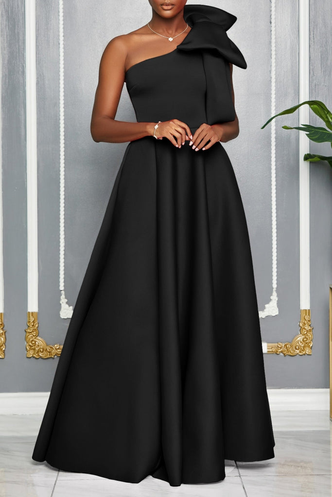 Sexy Party Formal Solid Color Slit Oblique Collar Long Dresses