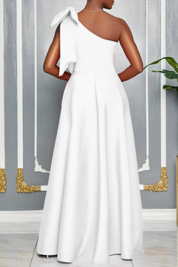 Sexy Party Formal Solid Color Slit Oblique Collar Long Dresses