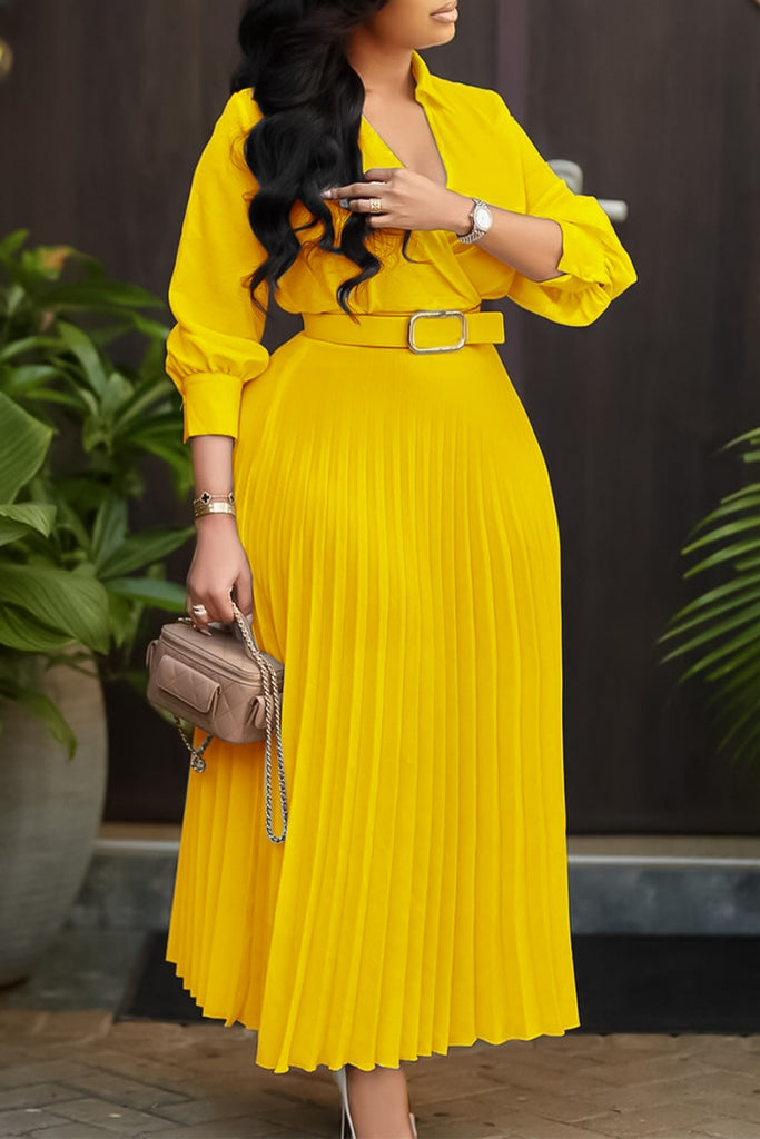 Casual Daily Solid Color With Belt V Neck A Line Dresses