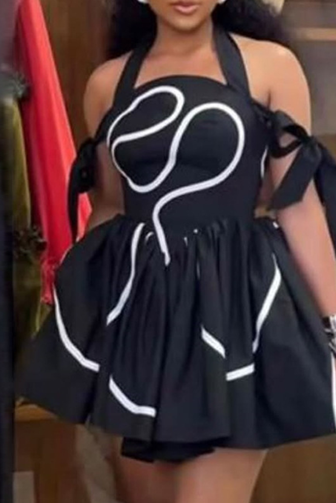 Sexy Stripe Strap Design Halter A Line Dresses