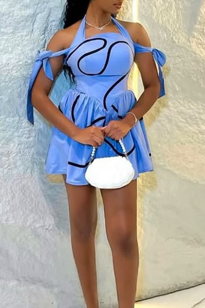 Sexy Stripe Strap Design Halter A Line Dresses
