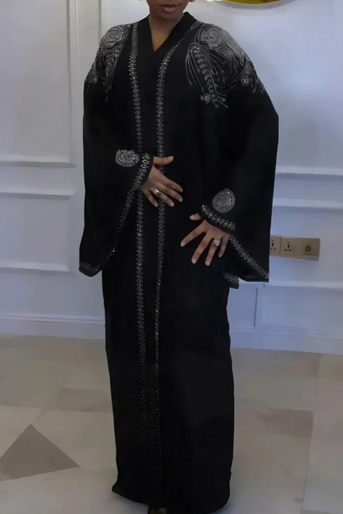 Casual Solid Color Hot Drill V Neck Long Dresses