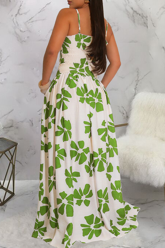 Elegant Print Pocket Spaghetti Strap Sleeveless Two Pieces