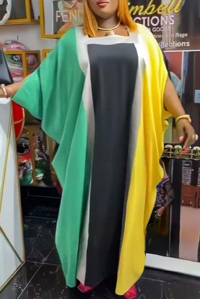 Casual Contrast Square Neck Long Dresses