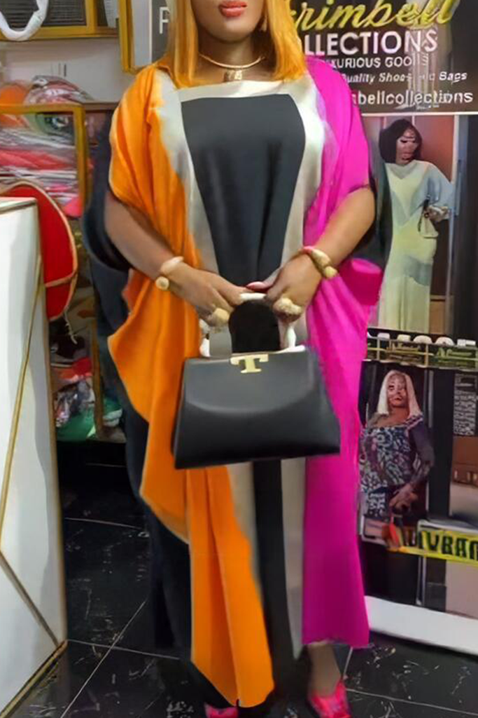 Casual Contrast Square Neck Long Dresses