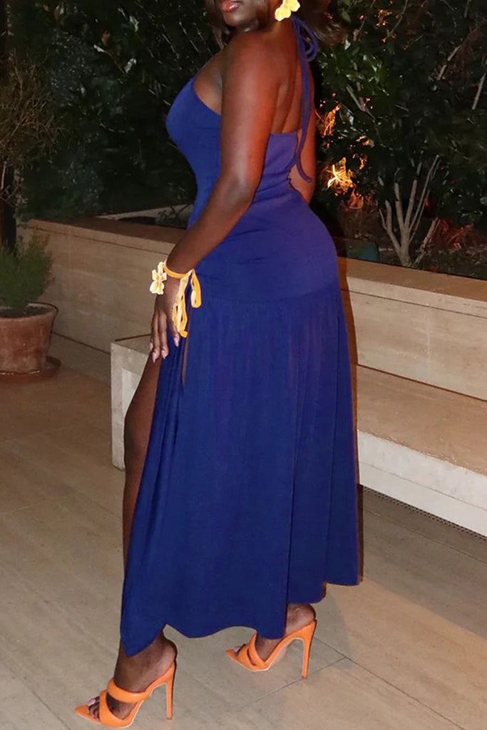 Sexy Solid Color Lace Up Backless Spaghetti Strap Sleeveless Two Pieces