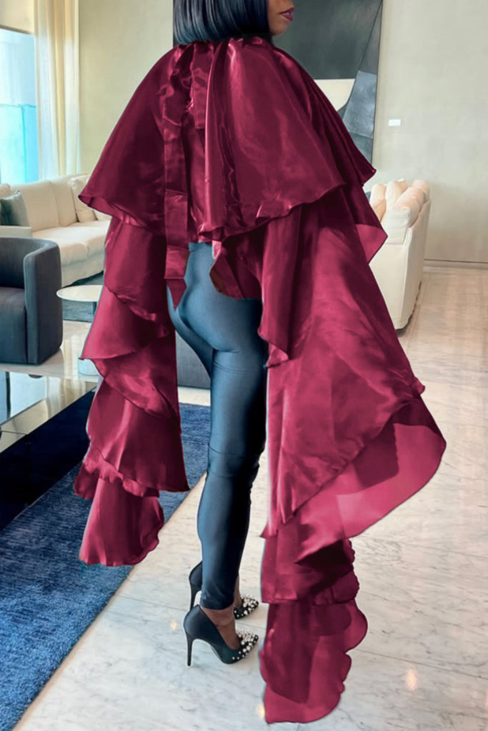 Casual Solid Color Patchwork Irregular Belted Turtleneck Tops