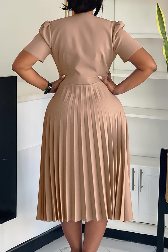 Elegant Solid Color Buttons Flower Shape V Neck Long Dresses