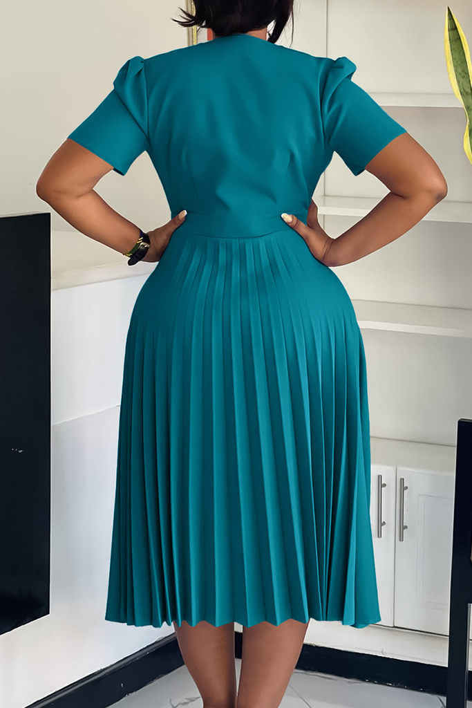 Elegant Solid Color Buttons Flower Shape V Neck Long Dresses