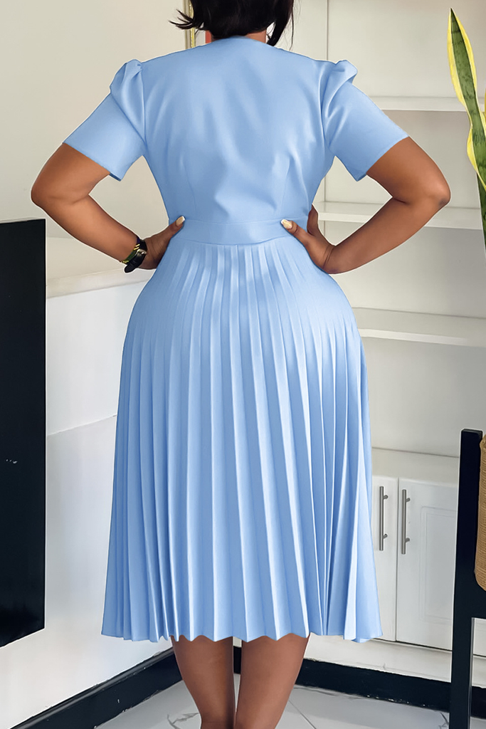 Elegant Solid Color Buttons Flower Shape V Neck Long Dresses