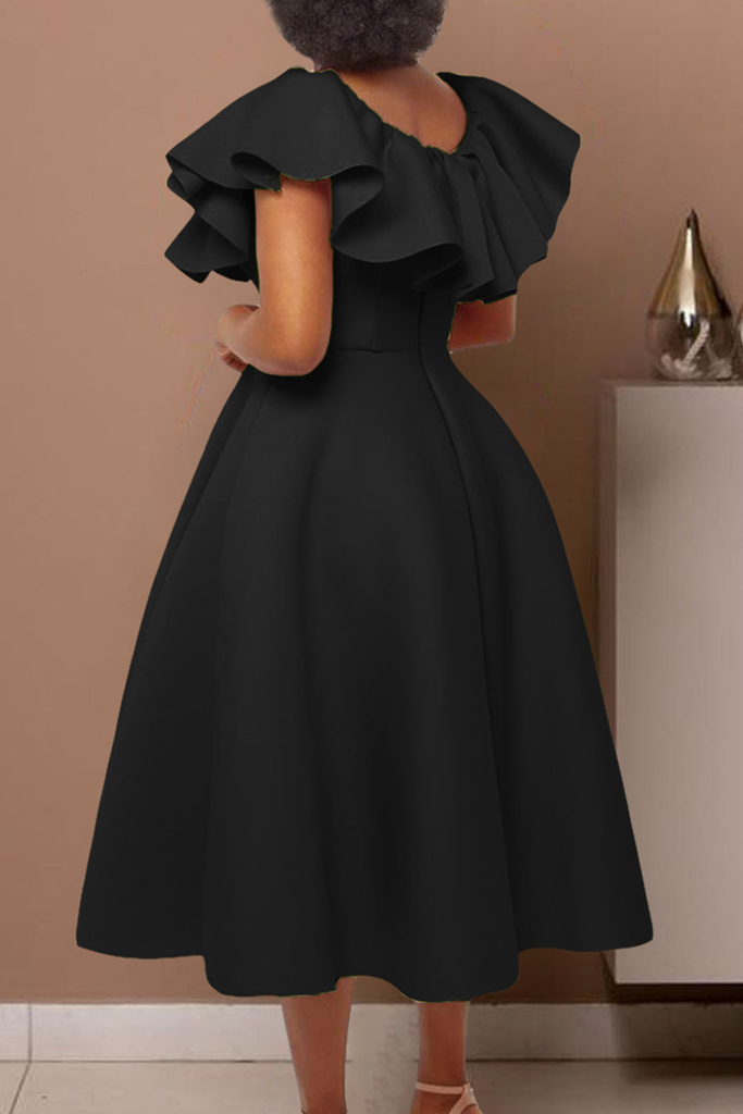 Elegant Solid Color Zipper Flounce O Neck Long Dresses