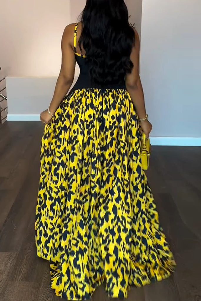 Sexy Casual Vacation Print Patchwork Backless Spaghetti Strap Long Dresses