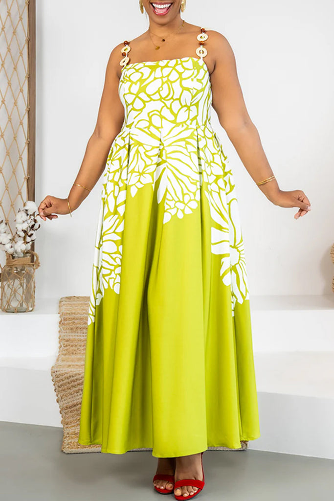 Casual Daily Vacation Print Backless Ruched Spaghetti Strap Long Dresses