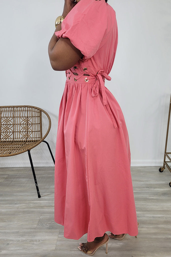 Casual Daily Solid Color Belted O Neck A Line Dresses