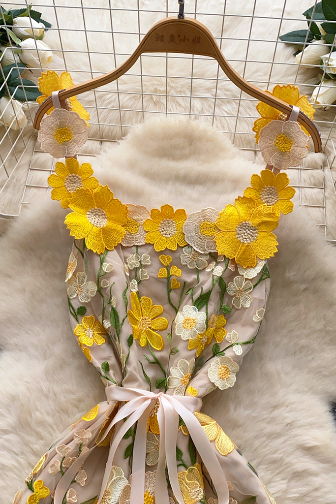 Sexy Flowers Strap Design Sling Dresses