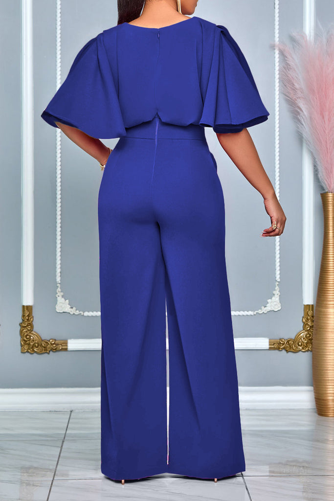 Casual Daily Solid Color Patchwork Slit Oblique Collar Regular Jumpsuits