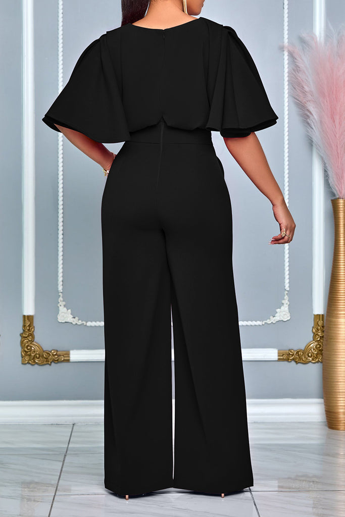 Casual Daily Solid Color Patchwork Slit Oblique Collar Regular Jumpsuits