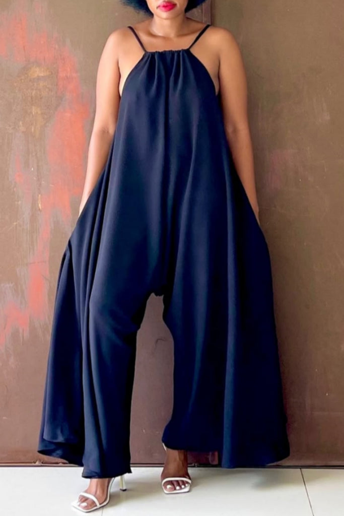 Sexy Casual Daily Solid Color Backless Spaghetti Strap Regular Jumpsuits