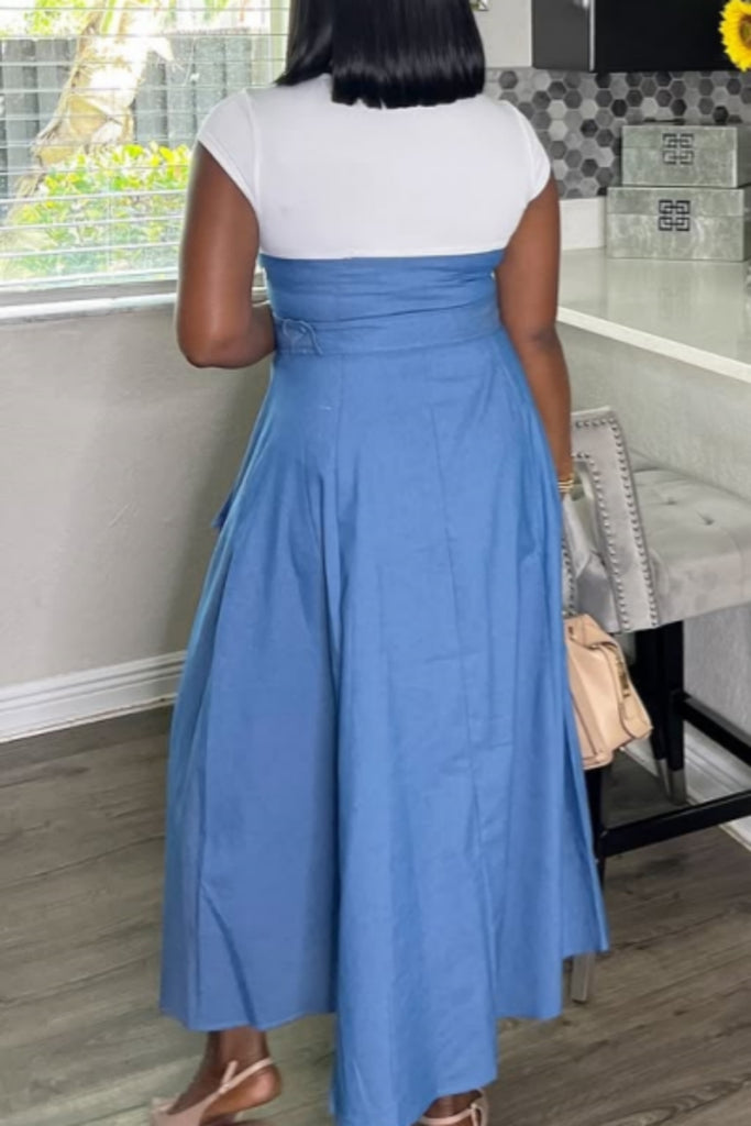 Casual Daily Contrast O Neck Long Dresses