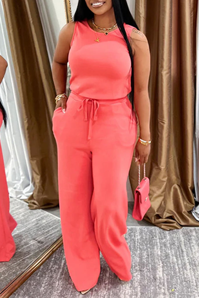 Casual Daily Solid Color Basic O Neck Regular Jumpsuits