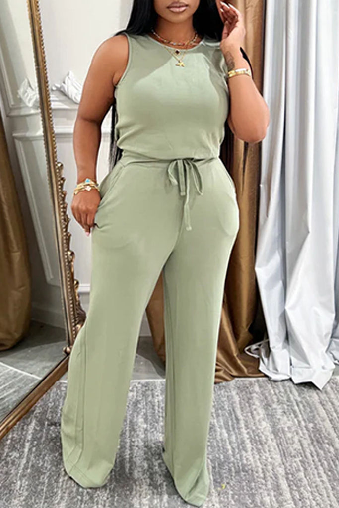 Casual Daily Solid Color Basic O Neck Regular Jumpsuits