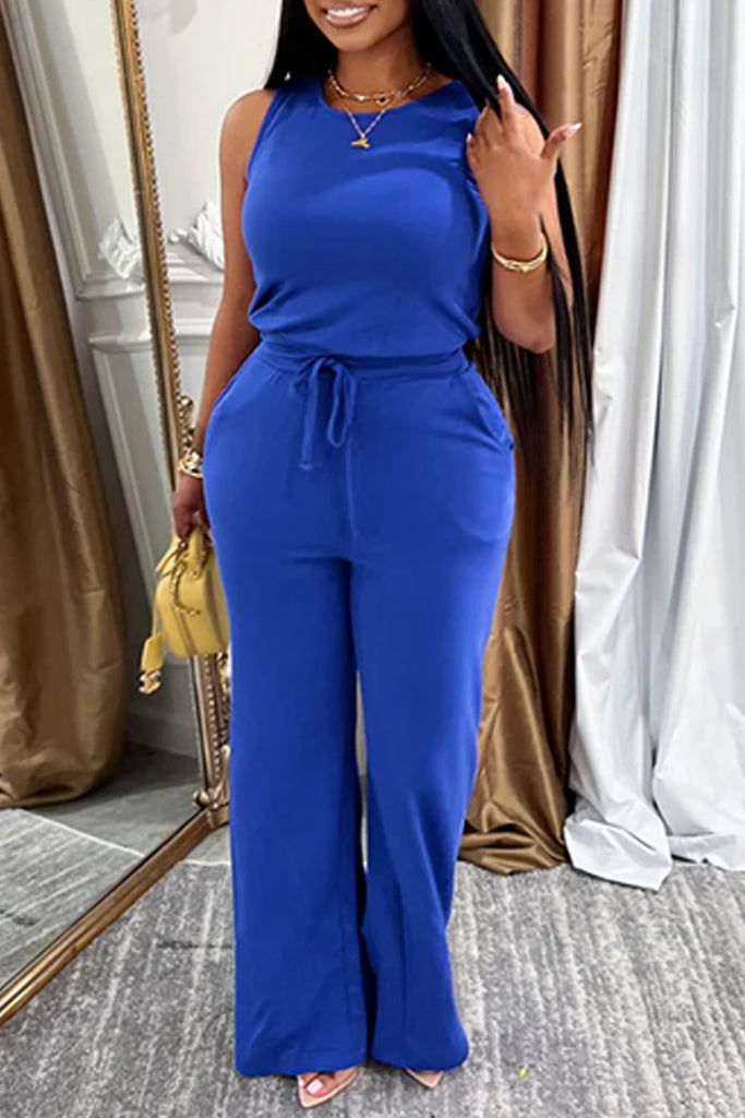 Casual Daily Solid Color Basic O Neck Regular Jumpsuits