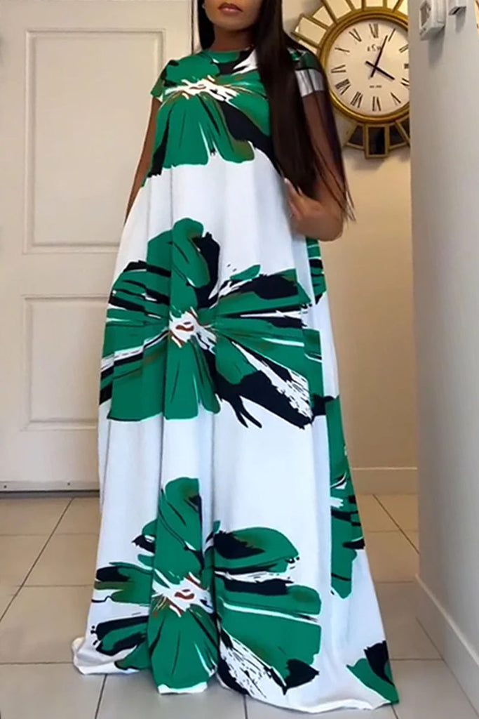Casual Daily Print Basic O Neck Long Dresses