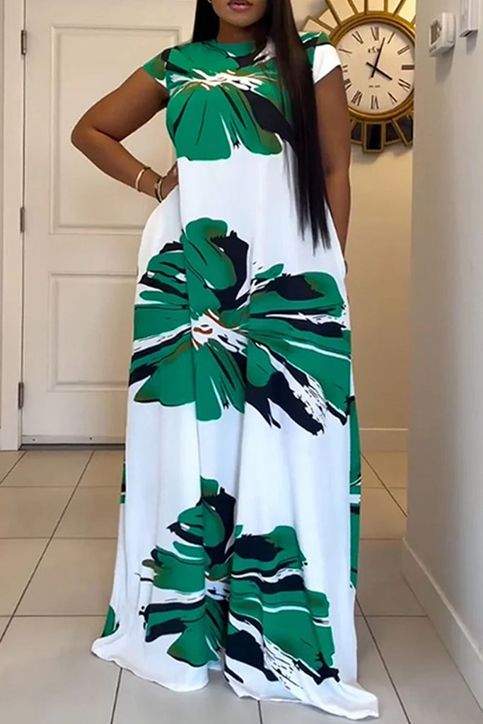 Casual Daily Print Basic O Neck Long Dresses