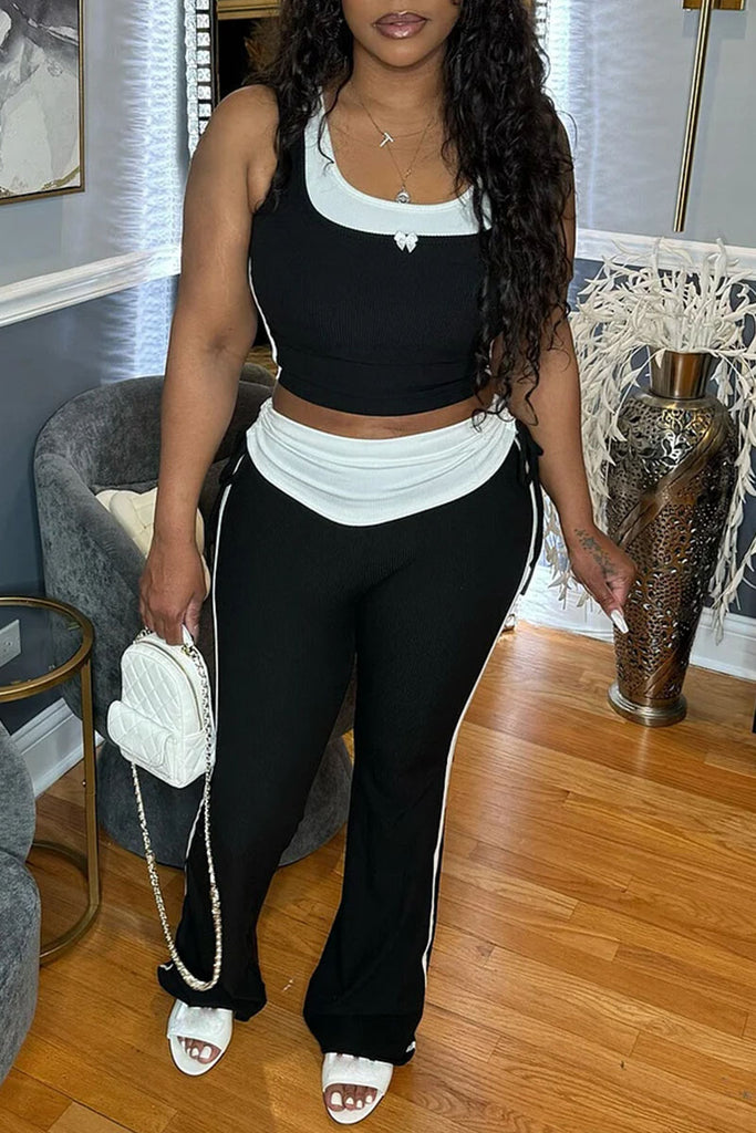 Casual Sportswear Daily Patchwork Contrast U Neck Sleeveless Two Pieces