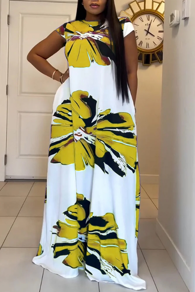 Casual Daily Print Basic O Neck Long Dresses