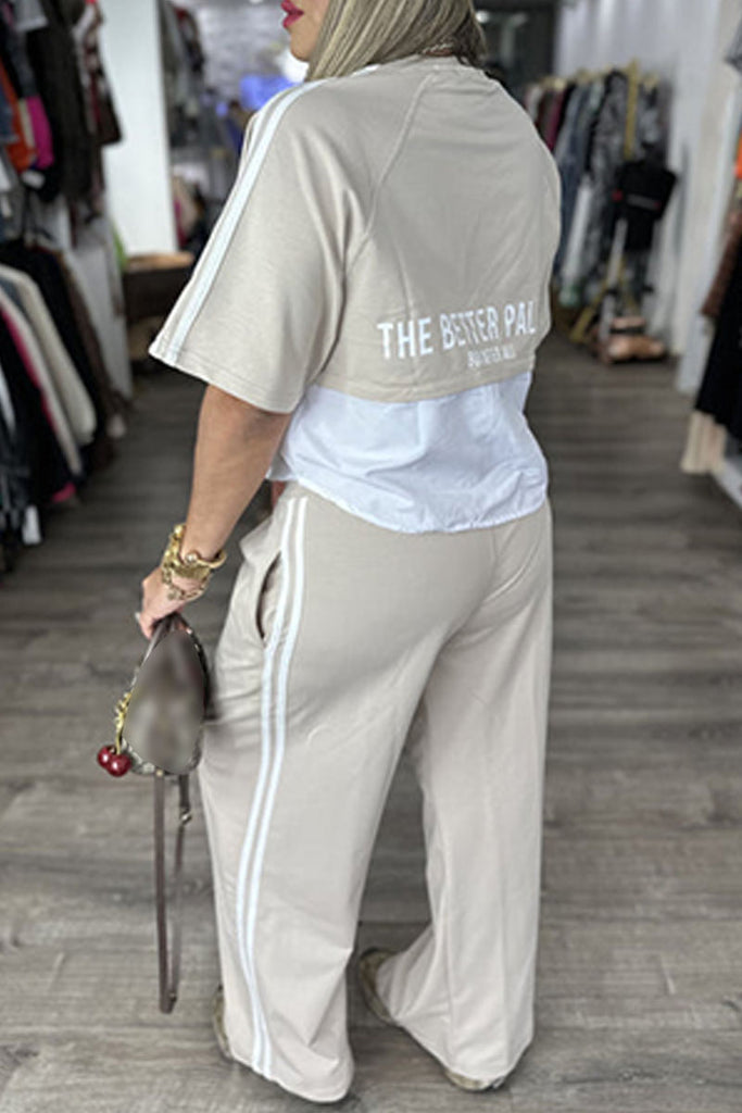 Casual Daily Letter Print Patchwork O Neck Half Sleeve Two Pieces
