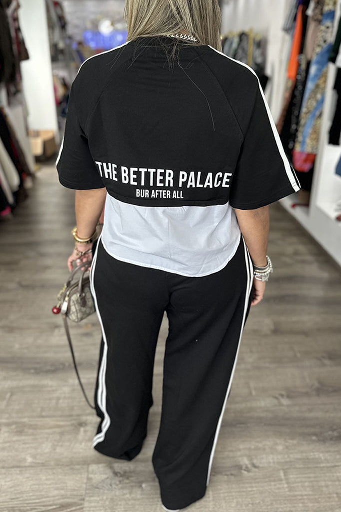 Casual Daily Letter Print Patchwork O Neck Half Sleeve Two Pieces