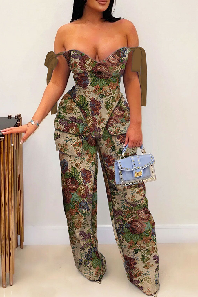 Daily Print Cross Straps Strapless Sleeveless Two Pieces