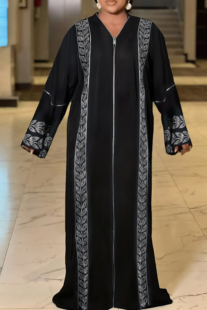 Casual Hot Drill Zipper V Neck Long Plus Size Overcoat