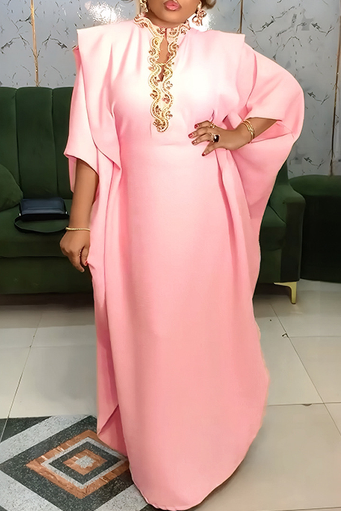 Casual Solid Color Hollow Out O Neck Long Dresses