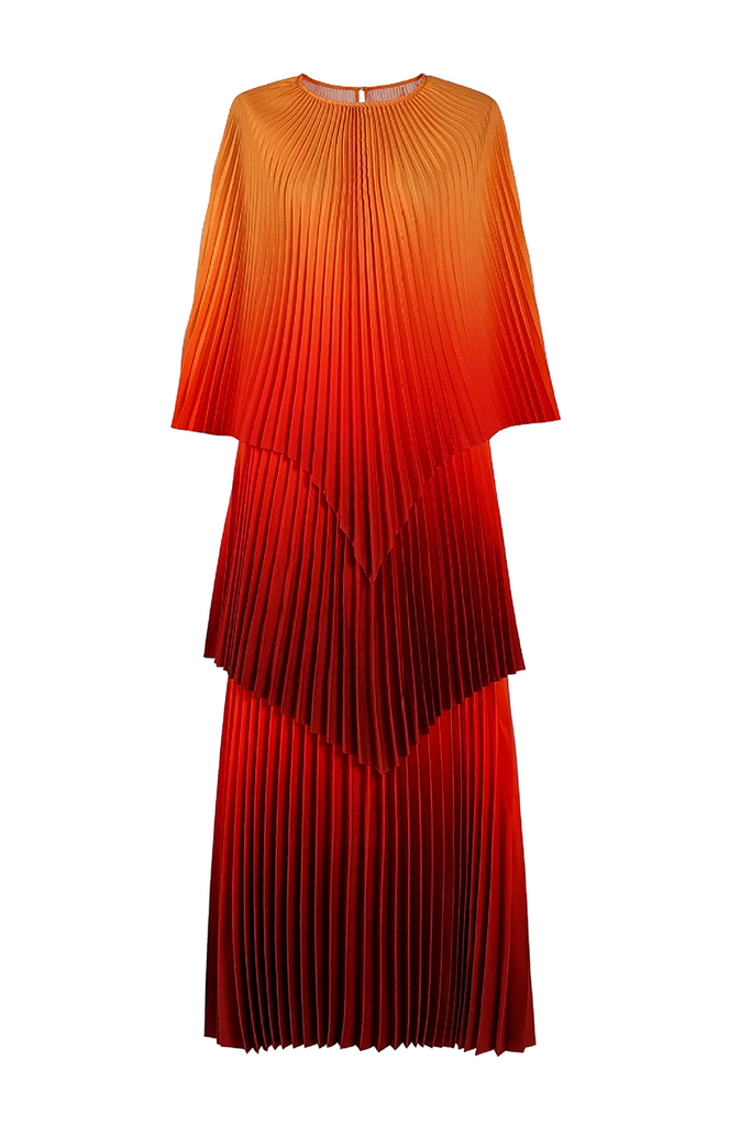 Elegant Gradient Irregular Pleated O Neck Three Quarter Two Pieces