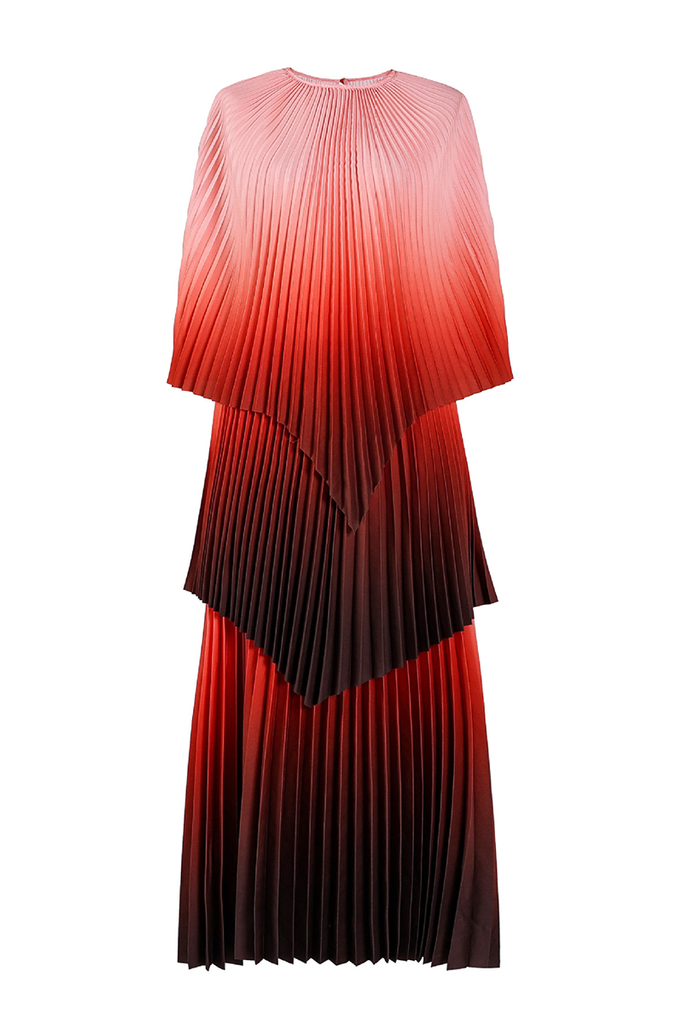 Elegant Gradient Irregular Pleated O Neck Three Quarter Two Pieces