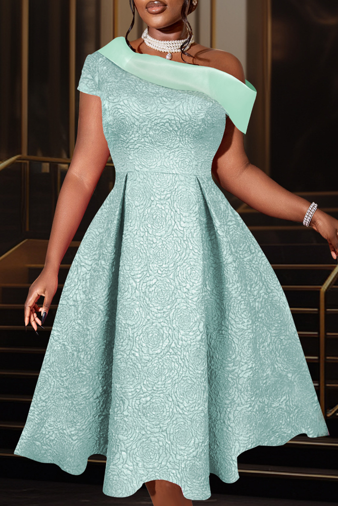 Prom Solid Color Patchwork Oblique Collar Evening Dresses