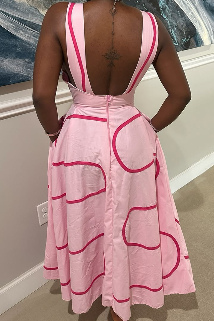 Casual Print Pocket Square Neck Long Dresses