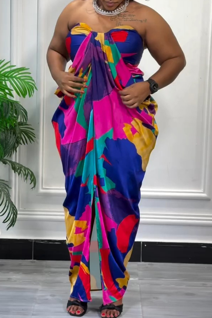 Sexy Print Slit Strapless Printed Dresses
