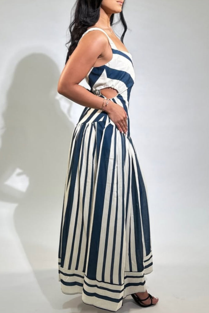 Casual Daily Striped Print Backless Spaghetti Strap Long Dresses