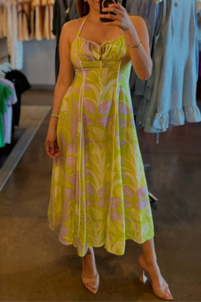 Sexy Casual Print Backless Belted Halter Long Dresses