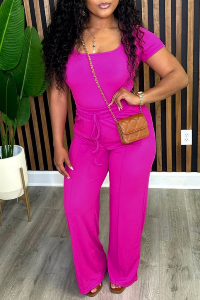 Casual Daily Solid Color Basic Square Neck Short Sleeve Two Pieces